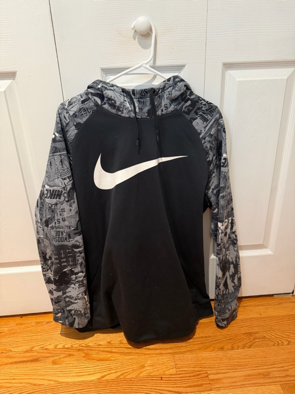 Nike Black Pullover Hoodie with Gray Graphic Sleeves